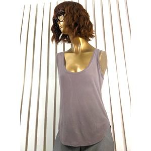 Olivaceous Sleeveless Boho Tank Top Gray Scoop Neck Curved Droptail Hem Sz Large
